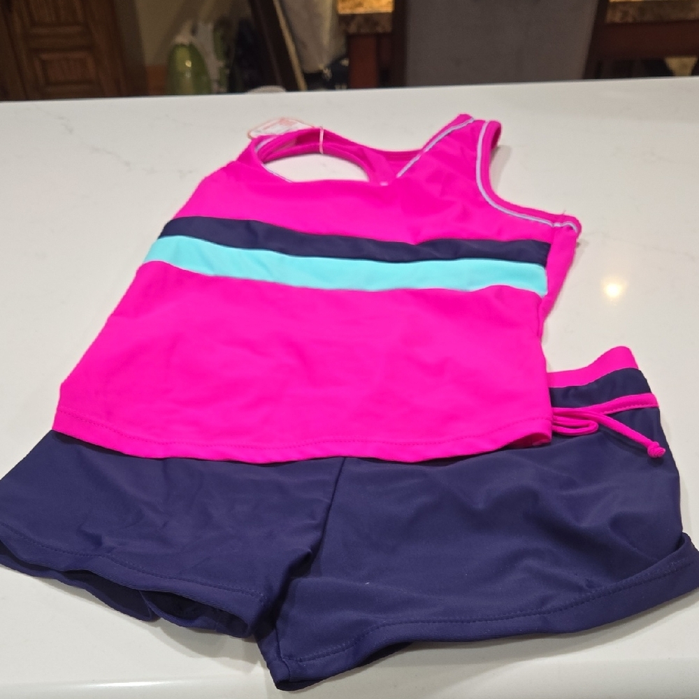 Pink and Navy Tank Top and Shorts Set